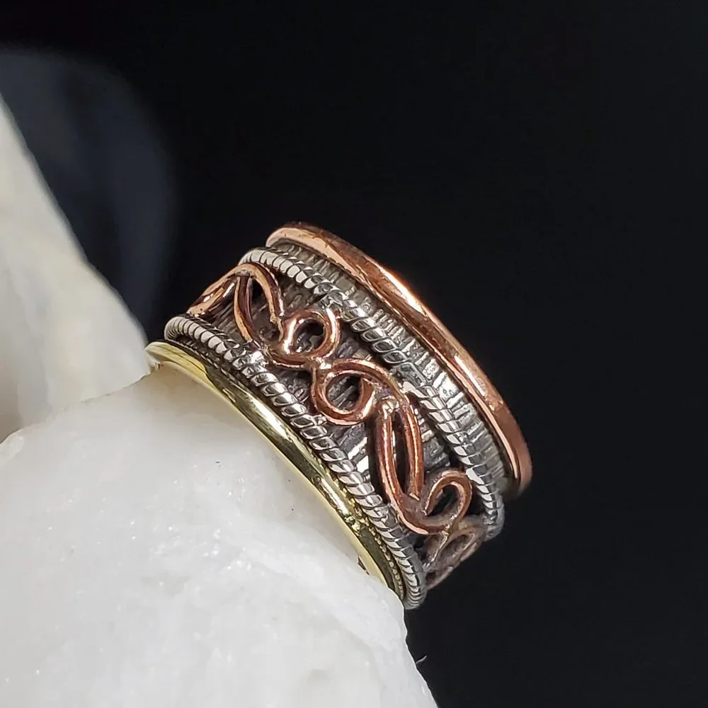 Sterling Silver 925/14k Rose Gold plated Band Boho Artisan Silversmith Ring